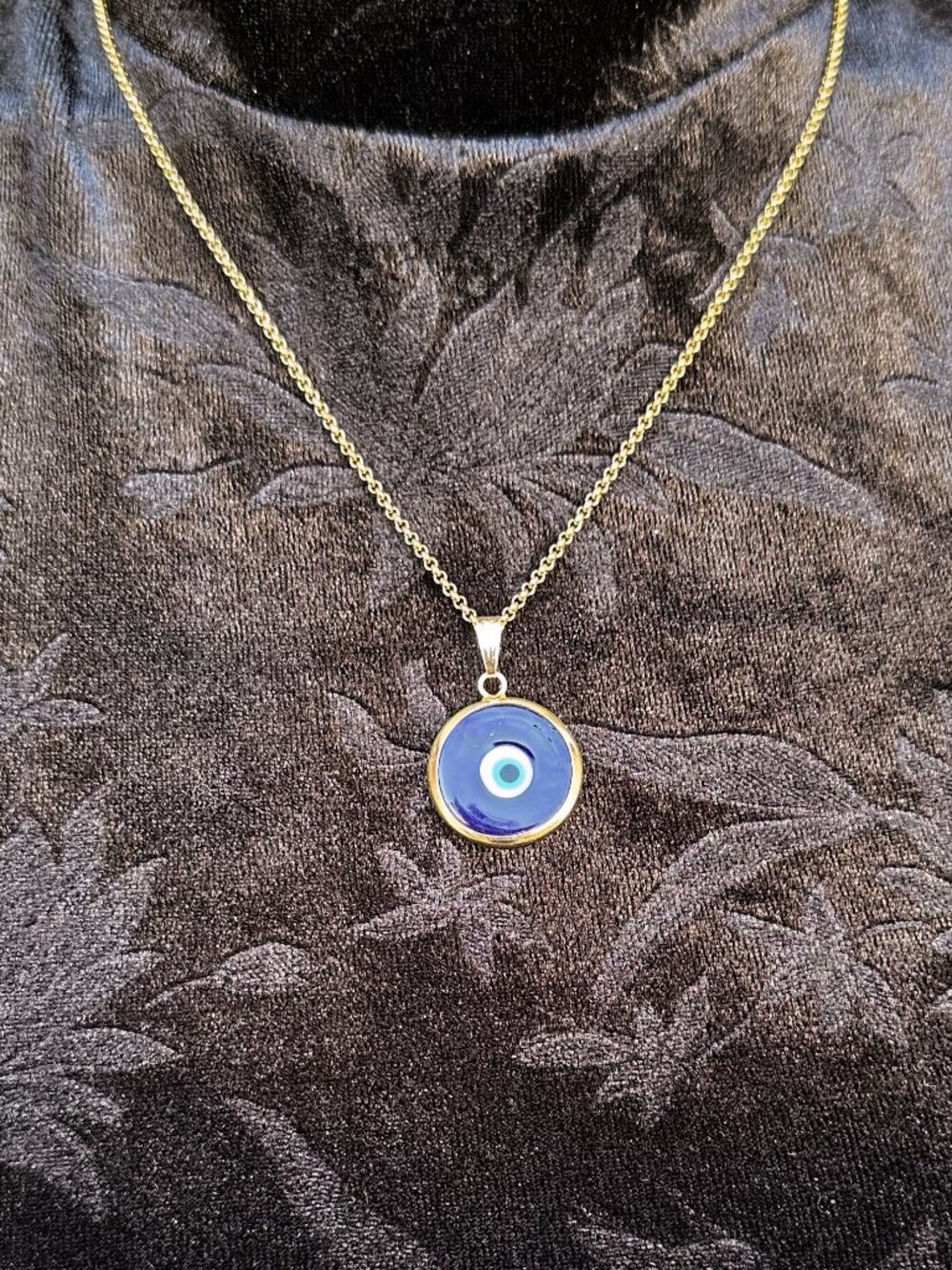Handmade Dark Blue Glass Evil Eye Necklace: 18k Gold-Plated, Turkish Jewelry